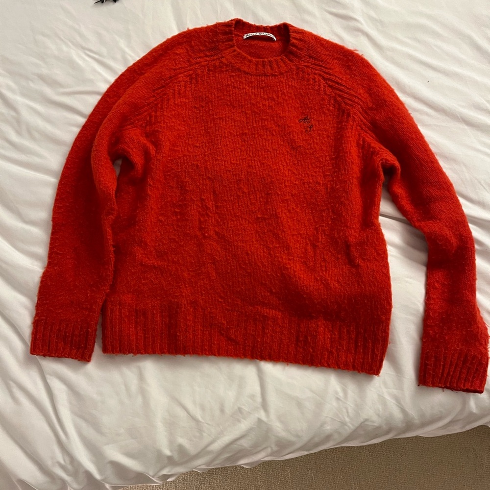 Acne Studio Red Crewneck Sweater Knit with AS embroidered detail